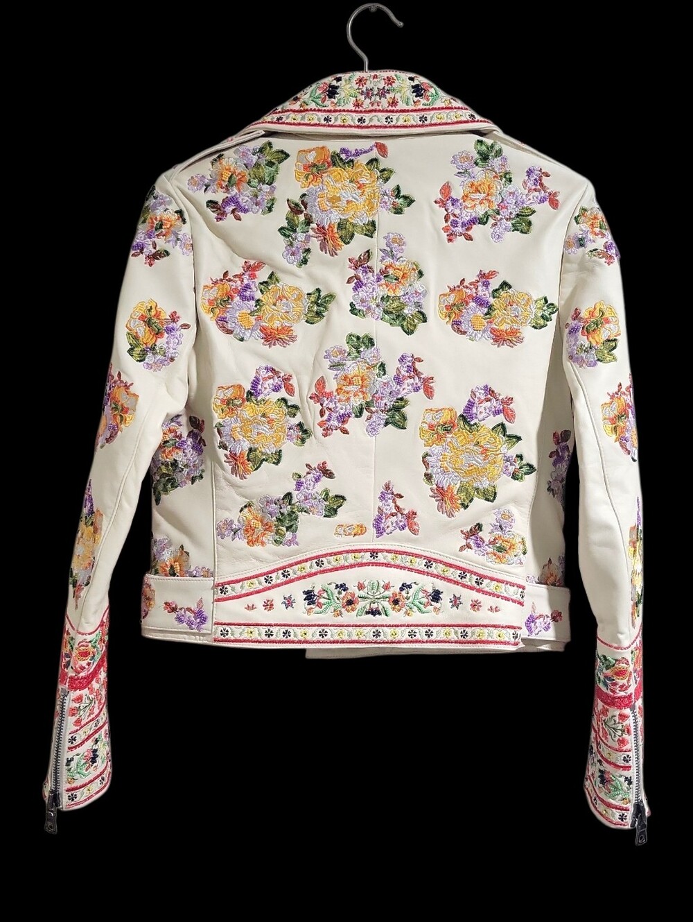 Alice + Olivia Lamb Leather Rare Embroidered Moto Jacket Size M MSRP $1595 - Picture 3 of 16